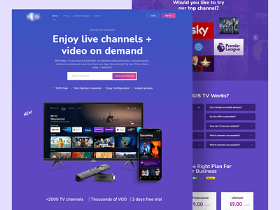 TV channels Website Landing Page entertainment home page landing page live sports live streaming live tv product designer sports website streaming landing page tv channel tv channel ui tv show ui ux web design website