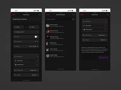Event App - Dark UI Design app design design figma graphic design ui uiux ux