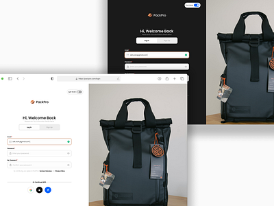 PackPro - Login Screen dark mode landing page light mode login minimalist sign in ui design web design