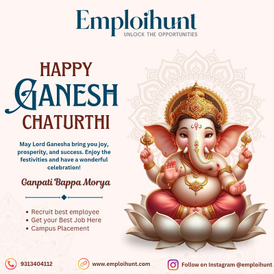 Emploihunt's Ganesh Chaturthi Celebration: Festive Greeting Card branding canvadesign creativedesign designtemplate dribbble festivedesign ganeshchaturthi graphicdesign greetingcard illustration recruitment templatedesign