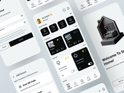 Smart House Application ai automation cleandesign dailywebdesign darktheme designinspiration dribbble homemanagement interactiondesign interface iot machinelearning minimalism mobileappdesign productdesign smartapp smarthome technology uiux uxdesign