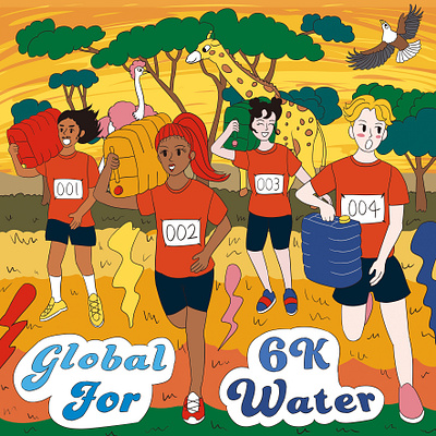 Global for 6k water Illustration africa artwork character drawing graphic design illustration korean marathon run runner running safari sports water