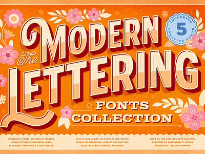 Modern Lettering Fonts Collection floral illustrations font collections free lettering fonts heritage style fonts modern hand sans font modern lettering old benchville font packaging design poster design royal heritage font vector elements