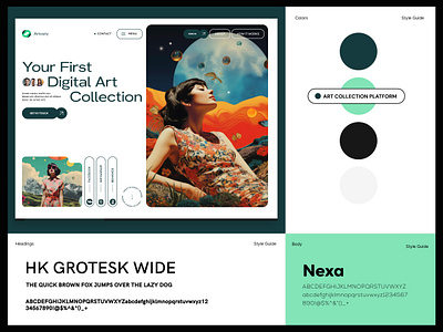 Art Collection Website Style Guide With Header analytics app ui branding cards design figma graphic design illustration logo ui