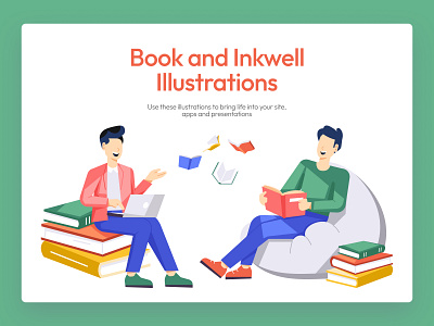 Book and Inkwell Illustrations book book art book cover branding character design education flat design illustrations inkwell landing page illustration learning library modern illustration pen pen and ink reading student study vector web illustration