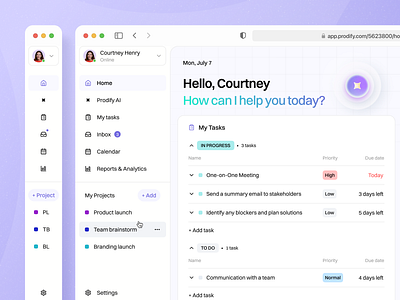 Prodify AI - Modern B2B SaaS Web Dashboard for Task Tracker admin dashboard b2b dashboard client dashboard creative dashboard dashboard dashboard layout dashboard ui dashboard widgets employee dashboard internal dashboard membership dashboard modern dashboard saas dashboard simple dashboard task dashboard task management dashboard tracking dashboard user dashboard vendor dashboard web dashboard