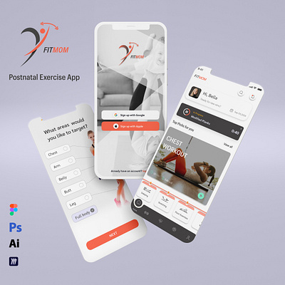 Postnatal Exercise App branding exercise fitness mobile app mother ui ux