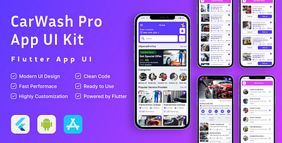Car Wash Service Booking Mobile UI Kit (Android & iOS) - Flutter on demand car wash app