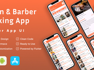 Salon & Barber Booking Flutter Ui Kit graphic design spa booking app ui