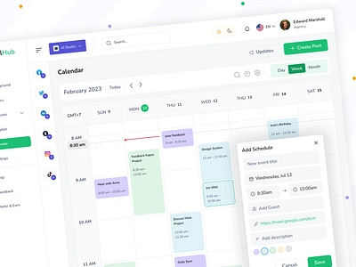 Calendar Dashboard calendar calendar app calendar dashboard dashboard date date picker events meeting popup product design saas schedule shasanko das time timetable todo ui ux web app web design