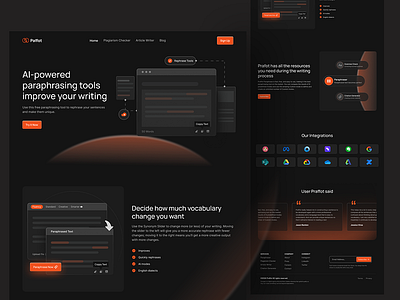 AI Paraphasing Landing Page app branding design ui ux