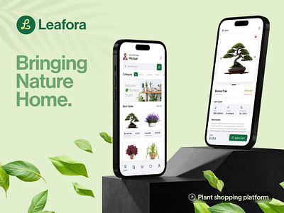 Leafora - Plant Shopping App app branding design development ecommerce figma graphic design logo online plant shopping technology ui ux