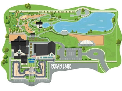 Pecan Lake Entertainment amusement park amusement park map cartography custom map event map fairground illustration isometric map map map design map illustration