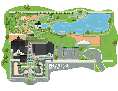 Pecan Lake Entertainment amusement park amusement park map cartography custom map event map fairground illustration isometric map map map design map illustration