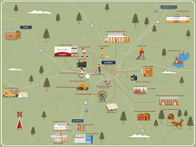 Laurel Historic cartography custom map design event map flat map historic map illustration laurel map map map design map illustration vector map