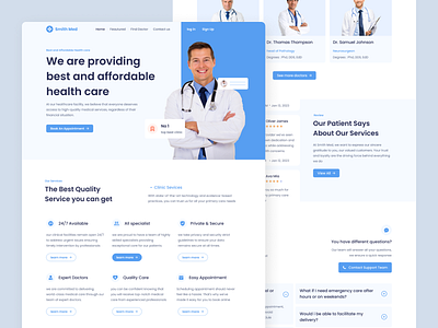 Smith Med Healthcare landing page clean doctor doctor appointment healthcare homepage hospital landing page medtech modern online meditation pharmacy ui ux website