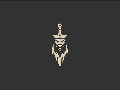 Unique Wise King Sword Logo banding beard blade crown face king knife logo lord old people rising strong sword weapon