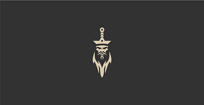 Unique Wise King Sword Logo banding beard blade crown face king knife logo lord old people rising strong sword weapon