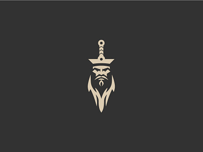 Unique Wise King Sword Logo banding beard blade crown face king knife logo lord old people rising strong sword weapon