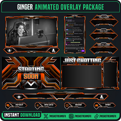 Stream Overlay Package | Orange Clean Stream Overlays for Twitch professional overlay