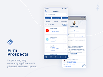 Attorney-only job board attorney categories cleanui contact design details filters job job board listing logo mobile navigation portfolio profile results search sorting ui