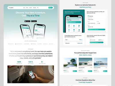 VoyageGo - Travel App Landing Page adventure b2b bento grid booking clean flight home page hotel landingpage minimalist product design reservation saas stratup tourism travel travel agency uiux web web website