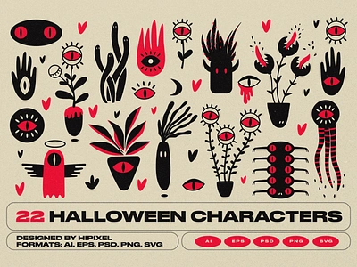 Halloween Scary Plants & Characters characters eye fall flower ghost halloween hand insect october party plants scary spider spooky stickers