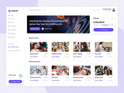 Salon service management online profile beauty dashboard designer online profile product profile salon management salon service service ui uiux uiux design web app