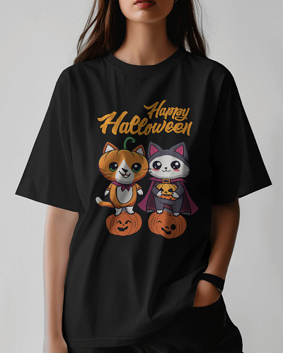 Halloween Kitten Cat T-Shirt Design design graphic design illustration lazy black cat logo t shirt t shirt design t shirt designs t shirts