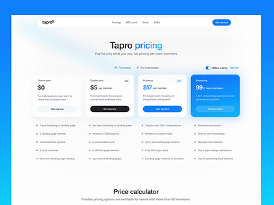 Tapro Pricing page bento bento grid bento landing page color usage design detailed buttons graphic design landing page landing page pricing pricing pricing page pricing page light mode pricing plan saas landing page saas pricing saas web design saas website ui ux website design