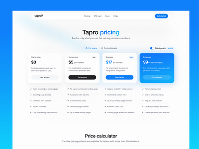 Tapro Pricing page bento bento grid bento landing page color usage design detailed buttons graphic design landing page landing page pricing pricing pricing page pricing page light mode pricing plan saas landing page saas pricing saas web design saas website ui ux website design