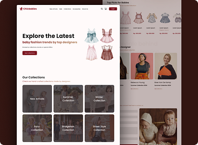 BABY CLOTHING WEBSITE baby clothing baby product baby shop collections contact us designer detail page e commerce e commerce website filter footer landing page navbar navigation web app web design web ui layout website website ui design