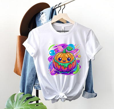 Colourful Halloween Pumpkin T-Shirt design soft cat shirt