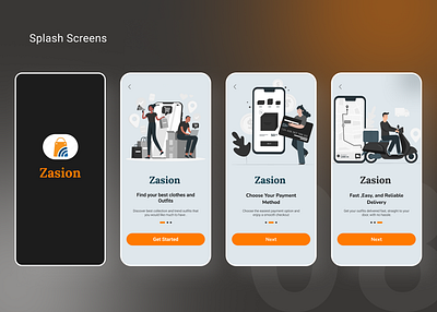 Splash UX/UI design app blue dark grey e commerce graphic design onboarding orange splash ui ux uxui