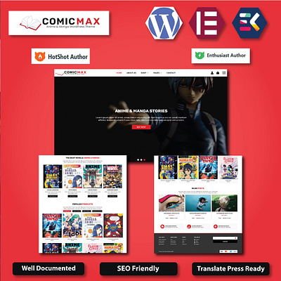 Comic Max - Anime & Manga Stories WordPress Elementor Template design elementor website wordpress wordpress design wordpress development wordpress theme