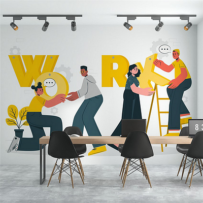 Wall Art Design Office / Workspace adobe illustrator art design freehand drawing graphic design illustration modern art mural office pop art procreate typography vector design wall art wallpainting wallpaper workspace