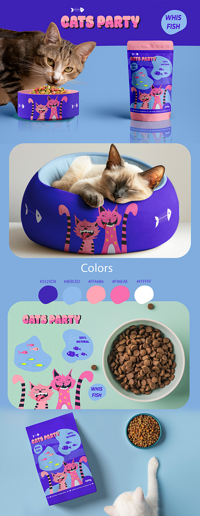 Cats party branding graphic design illustration packaging packaging design vector