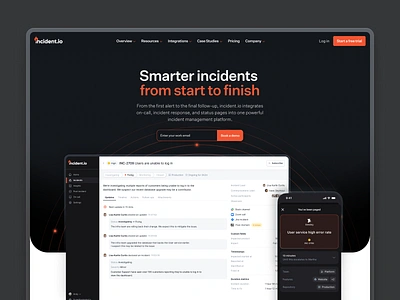 Incident.io app clean dark design interface saas tech ui ux web website