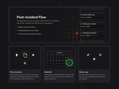 Incident.io bento box custom dark design details grid illustration interface ui website