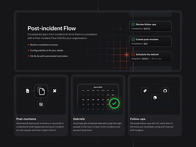 Incident.io bento box custom dark design details grid illustration interface ui website