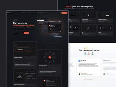 Incident.io bento clean custom dark design details grid illo illustration interface reviews saas startup tech ui web website