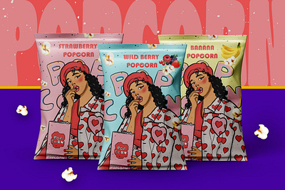 Packaging Popcorn artwork branding design digital art digital illustration graphic design illustration packaging packaging design popart style