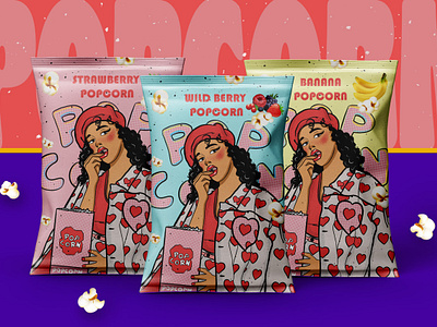 Packaging Popcorn artwork branding design digital art digital illustration graphic design illustration packaging packaging design popart style