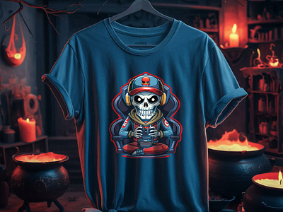 Halloween Skull gamer T-Shirt design soft cat shirt