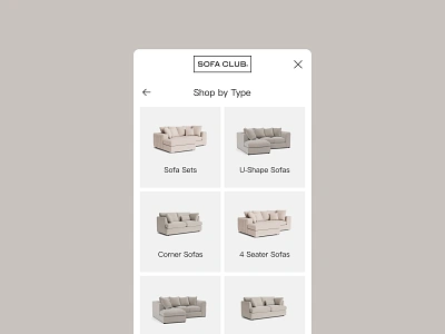 Sofa Club I Mobile Navigation Menu cro ecommerce grid menu minimal mobile modern navigation sofa ui ux