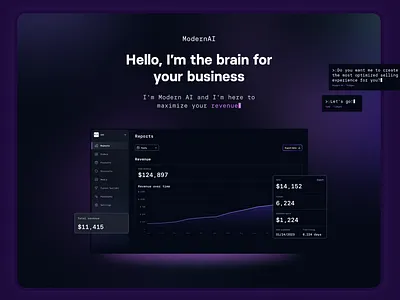 Modern AI — Landing Page Design ai ai design artificial intelligence beta launch dark mode demo design futuristic design landing landing page product design revenue sales funnel stats ui uxui waitlist page web design website z1
