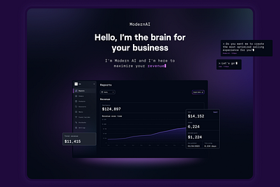 Modern AI — Landing Page Design ai ai design artificial intelligence beta launch dark mode demo design futuristic design landing landing page product design revenue sales funnel stats ui uxui waitlist page web design website z1