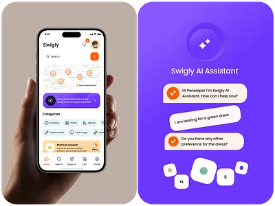 Swigly Mobile app with AI app branding card dashboard design icon illustration logo mobile ui ux web