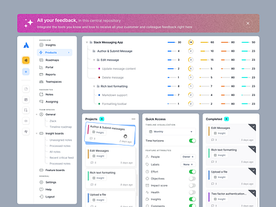 Product Management Components cards completed components navigation projects quick access ui web app