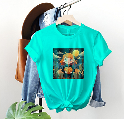 Cute girl with pumpkin T-Shirt design graphic design illustration logo premium cat tee t shirt t shirt design t shirts